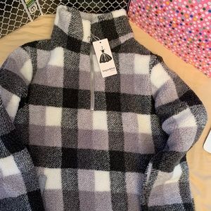 Angashion Women PLAID Long Sleeve 1/4 Zip Up Lapel Fleece Pullover size SMALL U4